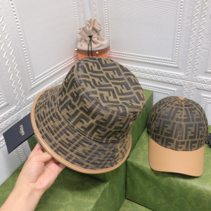 Replica Womens Hats Fendi FF Jacquard Canvas Bucket Hat in Brown A190PP105 AA178028