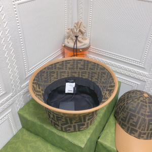 Replica Womens Hats Fendi FF Jacquard Canvas Bucket Hat in Brown A190PP105 AA178028