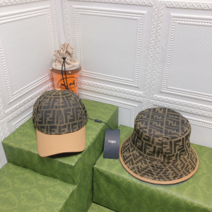 Replica Womens Hats Fendi FF Jacquard Canvas Bucket Hat in Brown A190PP105 AA178028