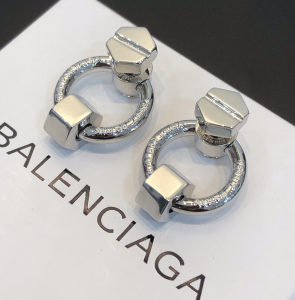 Balenciaga Womens Screw Round Earrings Silver 
