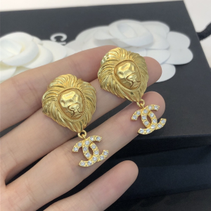 Chanel Gold CC Lion Head Earrings 