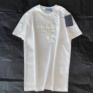 Prada Embroidery White Cotton T Shirt 