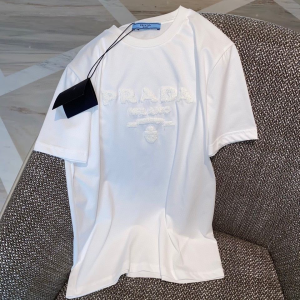 Replica Womens Clothing Prada Embroidery White Cotton T Shirt SML A154PP280 AA178402