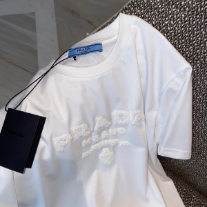 Replica Womens Clothing Prada Embroidery White Cotton T Shirt SML A154PP280 AA178402
