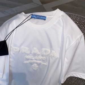 Replica Womens Clothing Prada Embroidery White Cotton T Shirt SML A154PP280 AA178402