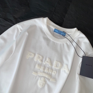 Replica Womens Clothing Prada Embroidery White Cotton T Shirt SML A154PP280 AA178402