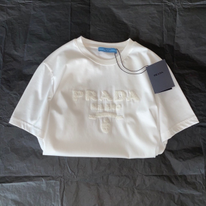 Replica Womens Clothing Prada Embroidery White Cotton T Shirt SML A154PP280 AA178402