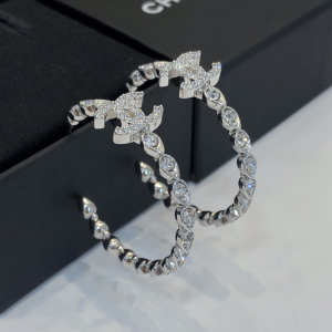 Chanel Diamond CC Hoop Earrings 