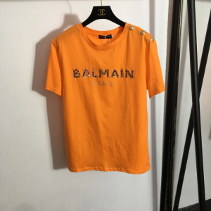 Balmain 2022 Cotton Jersey T Shirt Orange 