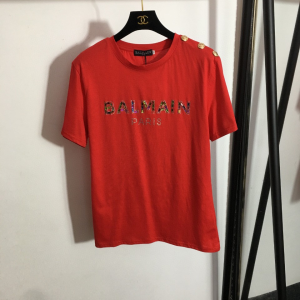 Balmain 2022 Cotton Jersey T Shirt Red 