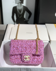 Chanel Micro Tweed Chain Flap Bag Pink