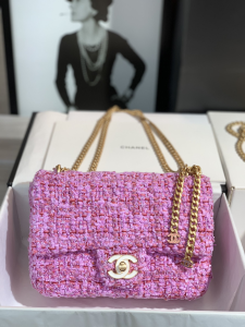 Chanel Mini Tweed Chain Flap Bag Pink