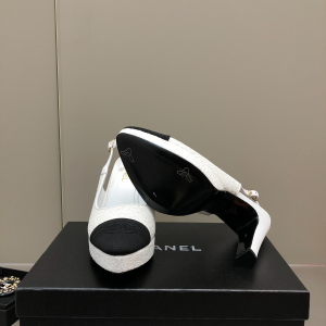 Replica Womens Shoes Chanel Wool Slingback Pump in White 35 To 41 A151PP480 AA178622