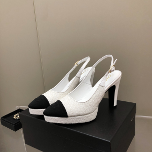 Replica Womens Shoes Chanel Wool Slingback Pump in White 35 To 41 A151PP480 AA178622