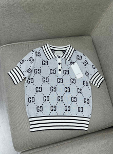 Gucci Gray GG Cotton Jacquard Polo Sweaters 