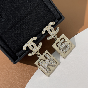 Chanel Crystal CC N5 Gold Sequare Earrings 