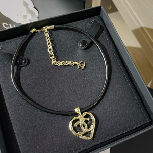 Chanel VIP Gold CC Logo Heart Leather Necklaces 