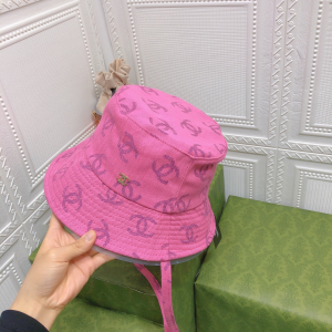 Chanel Allover CC Logo Canvas Bucket Hat Pink 