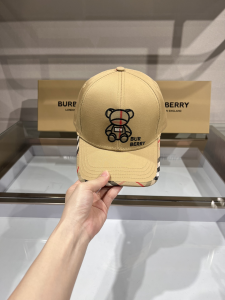 Replica Womens Hats Burberry Bear Beige Canvas Baseball Hat A190PP90 AA179518
