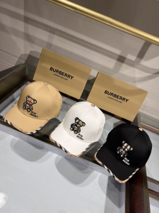 Replica Womens Hats Burberry Bear Beige Canvas Baseball Hat A190PP90 AA179518
