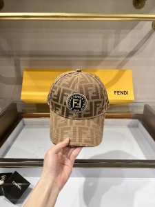 Replica Womens Hats Fendi Beige FF Jacquard Canvas Baseball Hat A190PP80 AA179534