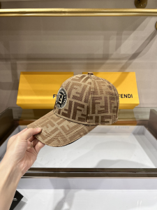 Replica Womens Hats Fendi Beige FF Jacquard Canvas Baseball Hat A190PP80 AA179534