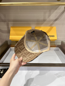 Replica Womens Hats Fendi Beige FF Jacquard Canvas Baseball Hat A190PP80 AA179534