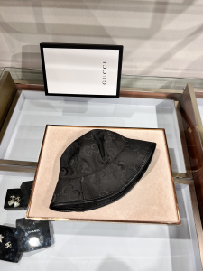 Replica Womens Hats Gucci Jumbo GG Canvas Bucket Hat Black A190PP85 AA179503