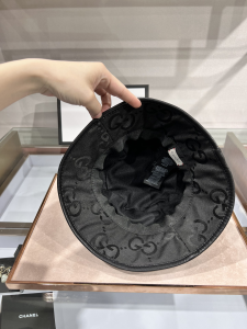 Replica Womens Hats Gucci Jumbo GG Canvas Bucket Hat Black A190PP85 AA179503