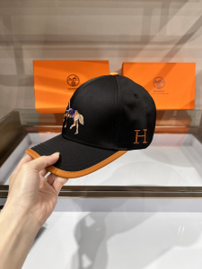 Replica Womens Hats Hermes Black Canvas Baseball Hat A190PP85 AA179540