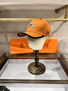 Hermes Orange Canvas Baseball Hat 