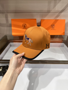 Replica Womens Hats Hermes Orange Canvas Baseball Hat A190PP85 AA179541