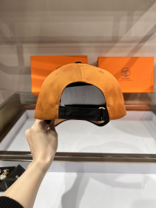 Replica Womens Hats Hermes Orange Canvas Baseball Hat A190PP85 AA179541