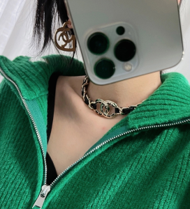 Replica Womens Jewelry Chanel VIP Chain Leather Choker Necklace A62PP280 AA179292