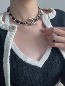 Replica Womens Jewelry Chanel VIP Chain Leather Choker Necklace A62PP280 AA179292