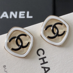 Chanel Oval Black CC Logo Earrings 