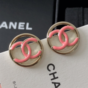 Chanel Round Pink CC Logo Earrings 