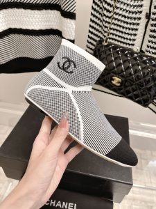 Chanel CC Logo Flat Boot Shoes White 