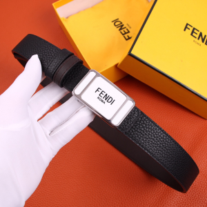 Fendi Black Grained Leather Belt 30MM 