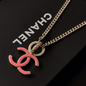 Chanel Pink CC Logo Pendant Chain Necklace 