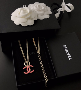 Replica Womens Jewelry Chanel Pink CC Logo Pendant Chain Necklace A39PP140 AA179761
