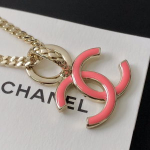 Replica Womens Jewelry Chanel Pink CC Logo Pendant Chain Necklace A39PP140 AA179761