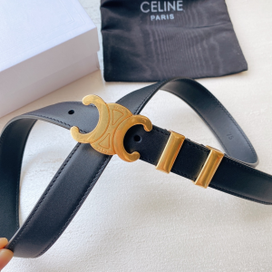 Celine Triomphe Buckle Leather Belt Black 25MM 