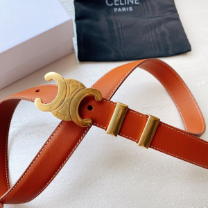 Celine Triomphe Buckle Leather Belt Brown 25MM 