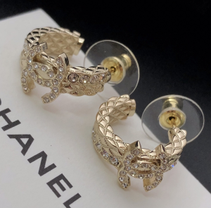 Chanel Crystals CC Hoop Earrings Gold 