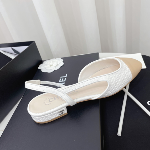Chanel CC Slingback Flats White 15MM 