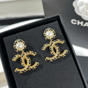 Replica Womens Jewelry Chanel VIP Chain Leather CC Earrings A62PP170 AA180241