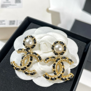 Replica Womens Jewelry Chanel VIP Chain Leather CC Earrings A62PP170 AA180241