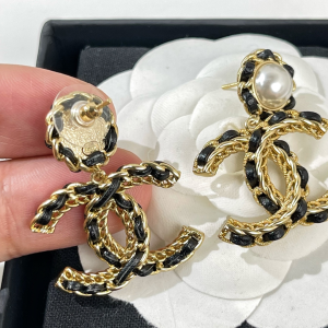 Replica Womens Jewelry Chanel VIP Chain Leather CC Earrings A62PP170 AA180241