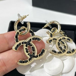 Replica Womens Jewelry Chanel VIP Chain Leather CC Earrings A62PP170 AA180244
